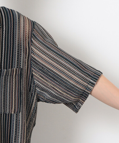 Purple&Yellow（パープルアンドイエロー）の「マルチカラーストライプレースシャツ（シャツ/ブラウス・メンズ・ブラック/ダークブラウン・LARGE/MEDIUM/SMALL）」の22枚目の写真