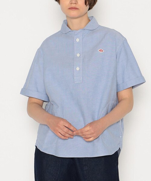 WOMEN'S OXFORD ROUND COLLAR SHORT SLEEVE PULLOVER SHIRT