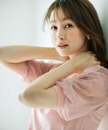 チュールレーススリーブニット【洗濯機洗い可】