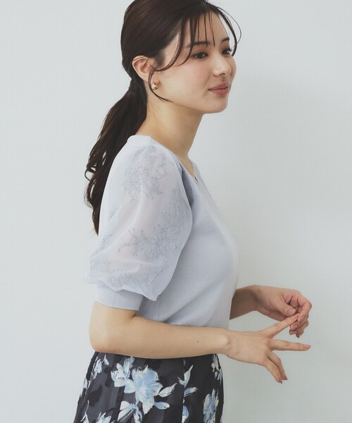 index（インデックス）の「チュールレーススリーブニット【洗濯機洗い可】（ニット/セーター・レディース・ベビーピンク/ナチュラル/チャコールグレー/ライトブルー/ネイビー・40/38/42/36）」の21枚目の写真