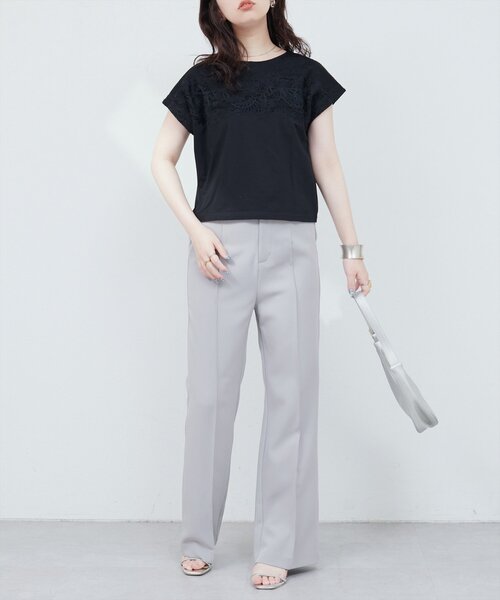 natural couture(ナチュラルクチュール)の「レースヨーク切替Tシャツ(Tシャツ/カットソー・レディース・ピンク/ブラック/オフホワイト/ブルー・FREE)」の15枚目の写真