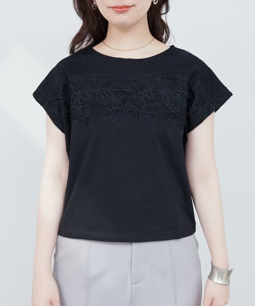 natural couture(ナチュラルクチュール)の「レースヨーク切替Tシャツ(Tシャツ/カットソー・レディース・ピンク/ブラック/オフホワイト/ブルー・FREE)」の16枚目の写真