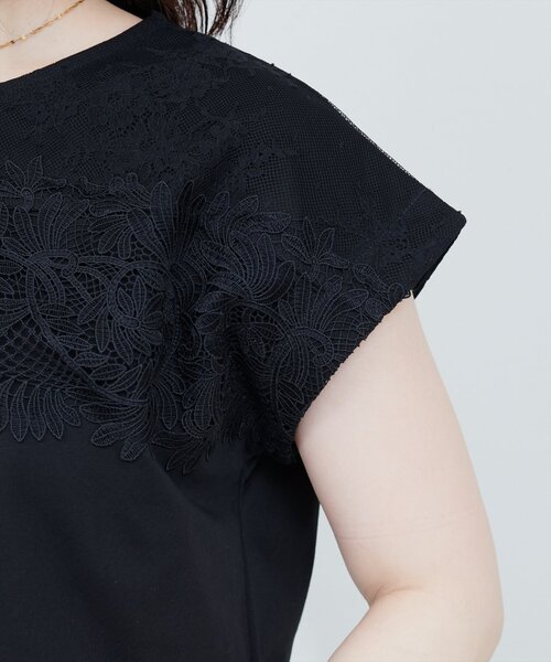 natural couture(ナチュラルクチュール)の「レースヨーク切替Tシャツ(Tシャツ/カットソー・レディース・ピンク/ブラック/オフホワイト/ブルー・FREE)」の21枚目の写真