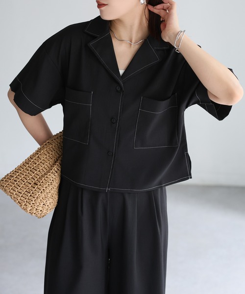 Riberry（リベリー）の「配色ステッチ半袖セットアップ（セットアップ・レディース・チャコールグレー/ベージュ/ブラック・FREE）」の19枚目の写真