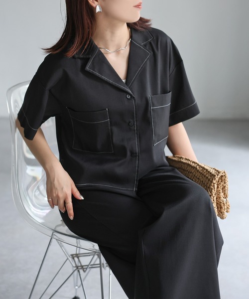 Riberry（リベリー）の「配色ステッチ半袖セットアップ（セットアップ・レディース・チャコールグレー/ベージュ/ブラック・FREE）」の18枚目の写真