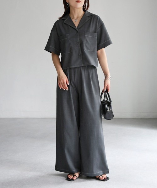 Riberry（リベリー）の「配色ステッチ半袖セットアップ（セットアップ・レディース・チャコールグレー/ベージュ/ブラック・FREE）」の15枚目の写真