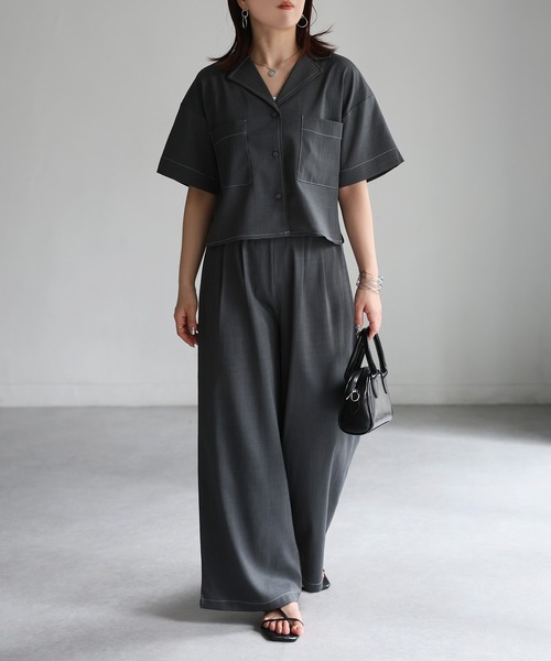 Riberry（リベリー）の「配色ステッチ半袖セットアップ（セットアップ・レディース・チャコールグレー/ベージュ/ブラック・FREE）」の16枚目の写真