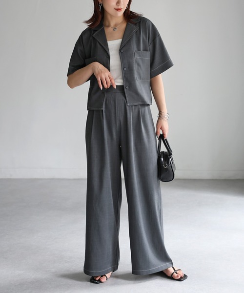 Riberry（リベリー）の「配色ステッチ半袖セットアップ（セットアップ・レディース・チャコールグレー/ベージュ/ブラック・FREE）」の17枚目の写真