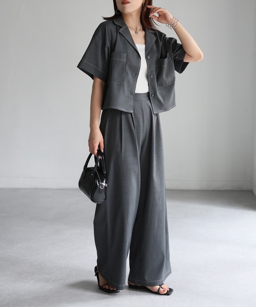 Riberry（リベリー）の「配色ステッチ半袖セットアップ（セットアップ・レディース・チャコールグレー/ベージュ/ブラック・FREE）」の13枚目の写真