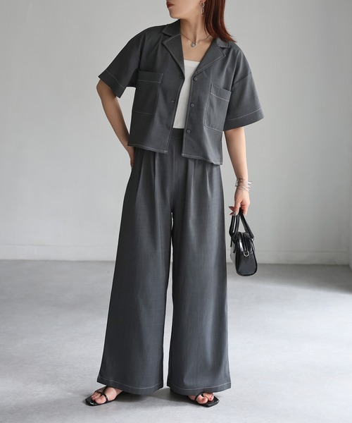 Riberry（リベリー）の「配色ステッチ半袖セットアップ（セットアップ・レディース・チャコールグレー/ベージュ/ブラック・FREE）」の12枚目の写真