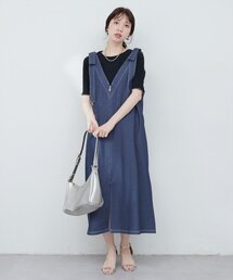 【mamamo】肩リボンデニムライクジャンスカ