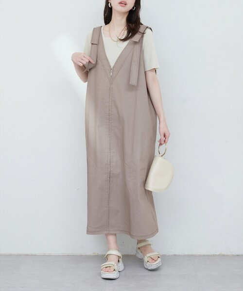 natural couture(ナチュラルクチュール)の「【mamamo】肩リボンデニムライクジャンスカ(ワンピース・レディース・モカ/ブルー/ブラック・FREE)」の3枚目の写真
