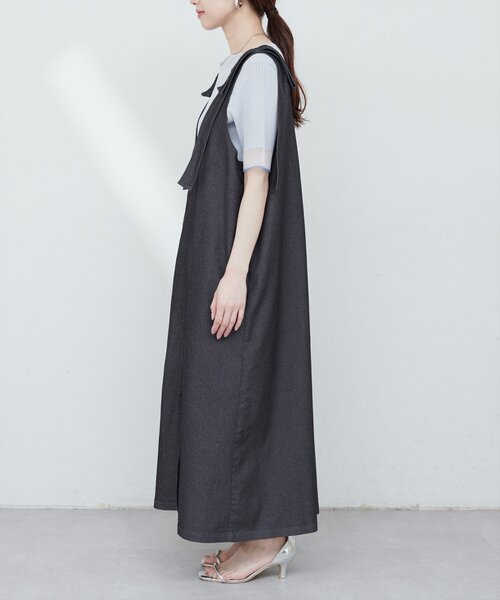 natural couture(ナチュラルクチュール)の「【mamamo】肩リボンデニムライクジャンスカ(ワンピース・レディース・モカ/ブルー/ブラック・FREE)」の12枚目の写真