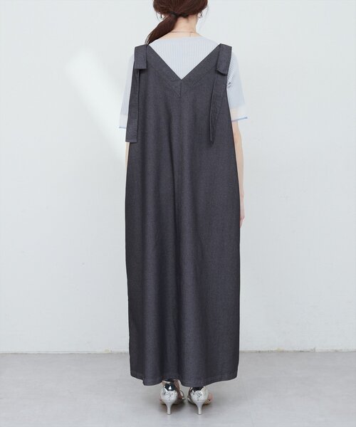 natural couture(ナチュラルクチュール)の「【mamamo】肩リボンデニムライクジャンスカ(ワンピース・レディース・モカ/ブルー/ブラック・FREE)」の11枚目の写真