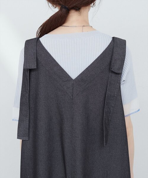 natural couture(ナチュラルクチュール)の「【mamamo】肩リボンデニムライクジャンスカ(ワンピース・レディース・モカ/ブルー/ブラック・FREE)」の9枚目の写真