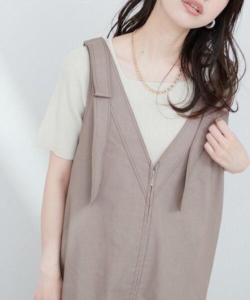 natural couture(ナチュラルクチュール)の「【mamamo】肩リボンデニムライクジャンスカ(ワンピース・レディース・モカ/ブルー/ブラック・FREE)」の22枚目の写真