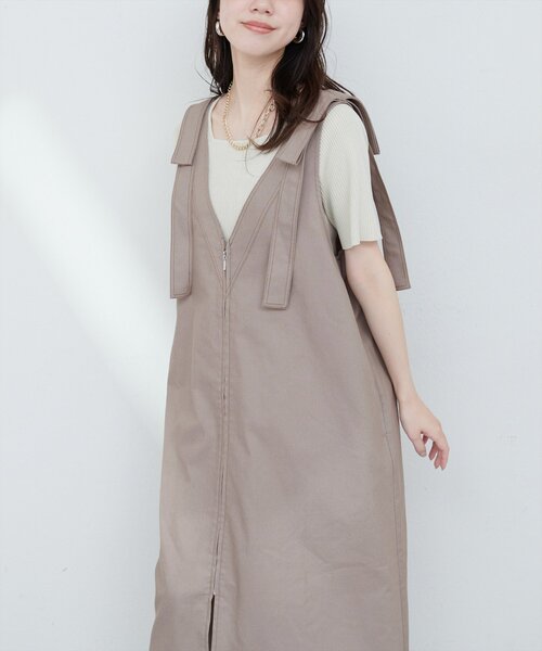 natural couture(ナチュラルクチュール)の「【mamamo】肩リボンデニムライクジャンスカ(ワンピース・レディース・モカ/ブルー/ブラック・FREE)」の21枚目の写真
