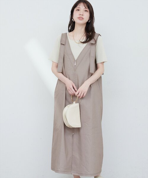 natural couture(ナチュラルクチュール)の「【mamamo】肩リボンデニムライクジャンスカ(ワンピース・レディース・モカ/ブルー/ブラック・FREE)」の19枚目の写真