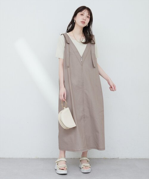 natural couture(ナチュラルクチュール)の「【mamamo】肩リボンデニムライクジャンスカ(ワンピース・レディース・モカ/ブルー/ブラック・FREE)」の18枚目の写真