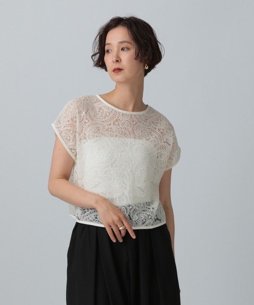 LEPSIM(レプシィム)の「ペイズリー柄刺繍フレンチスリーブ 329507(シャツ/ブラウス・レディース・ブラック/アイボリー・FREE)」の2枚目の写真