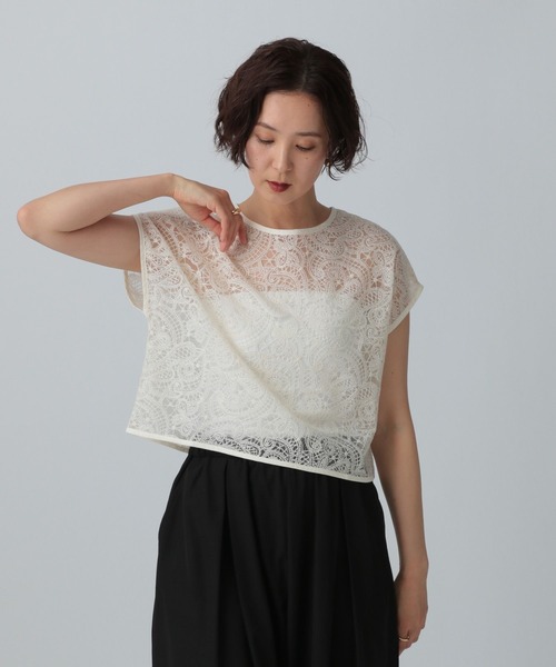 LEPSIM(レプシィム)の「ペイズリー柄刺繍フレンチスリーブ 329507(シャツ/ブラウス・レディース・ブラック/アイボリー・FREE)」の9枚目の写真
