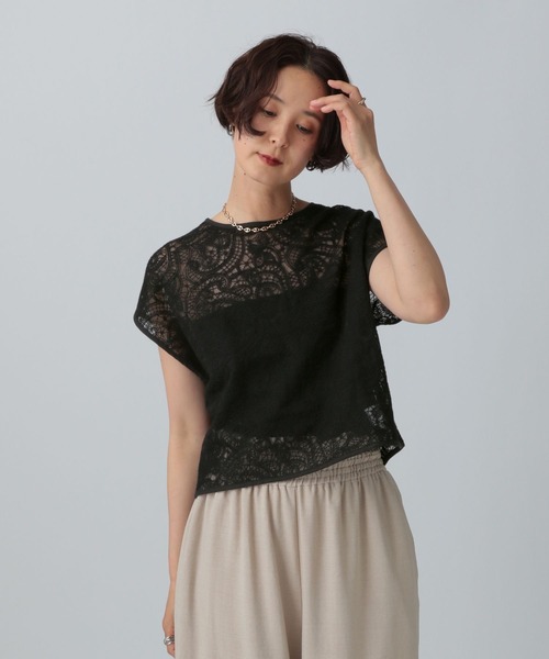 LEPSIM(レプシィム)の「ペイズリー柄刺繍フレンチスリーブ 329507(シャツ/ブラウス・レディース・ブラック/アイボリー・FREE)」の3枚目の写真