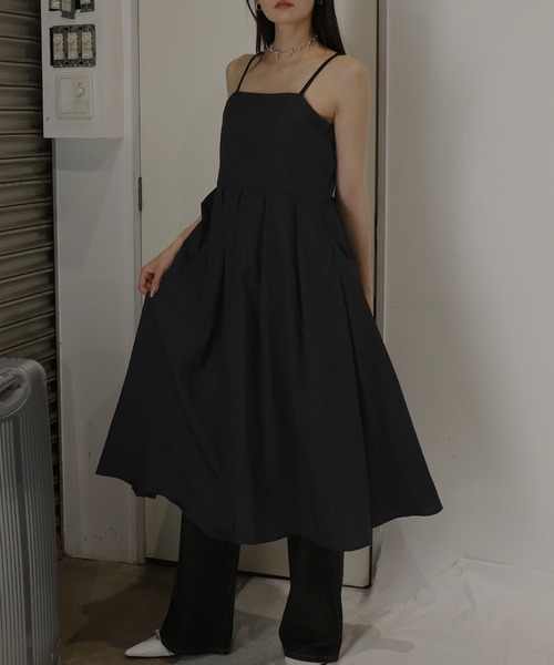 セール】ウエスト切り替えタックフレアキャミワンピース