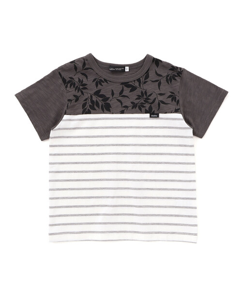 BeBe(ベベ)の「リーフ柄ボーダー切り替え天竺半袖Tシャツ(90~150cm)(Tシャツ/カットソー・キッズ・ブルー系その他2/グレー系その他・150cm/140cm/130cm/120cm)」の6枚目の写真