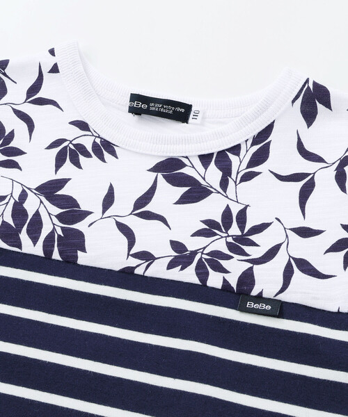 BeBe(ベベ)の「リーフ柄ボーダー切り替え天竺半袖Tシャツ(90~150cm)(Tシャツ/カットソー・キッズ・ブルー系その他2/グレー系その他・150cm/140cm/130cm/120cm)」の10枚目の写真