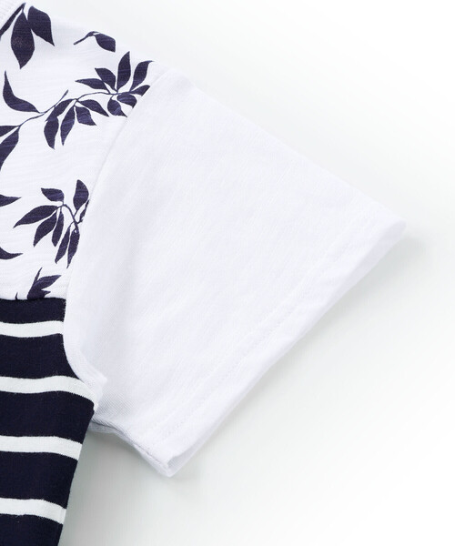 BeBe(ベベ)の「リーフ柄ボーダー切り替え天竺半袖Tシャツ(90~150cm)(Tシャツ/カットソー・キッズ・ブルー系その他2/グレー系その他・150cm/140cm/130cm/120cm)」の12枚目の写真