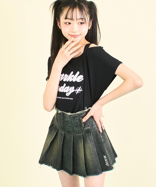 クラッシュ デニム プリーツ スカート【キッズお揃い