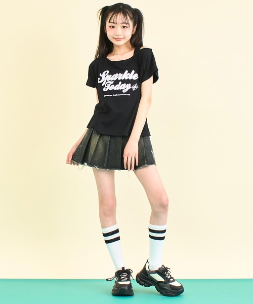 ANAP GｉRL（アナップガール）の「クラッシュ デニム プリーツ スカート【キッズお揃い】（スカート・キッズ・ブルー/ブラック/ブラウン・M/S/XS）」の13枚目の写真