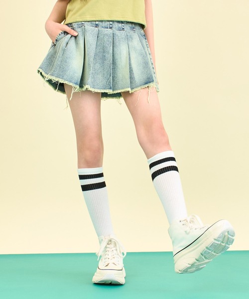 ANAP GｉRL（アナップガール）の「クラッシュ デニム プリーツ スカート【キッズお揃い】（スカート・キッズ・ブルー/ブラック/ブラウン・M/S/XS）」の17枚目の写真