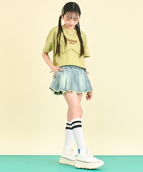 クラッシュ デニム プリーツ スカート【キッズお揃い