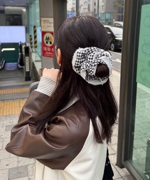 ハンドメイドシュシュM-3772♡ブラックジョーゼット♡リボン付