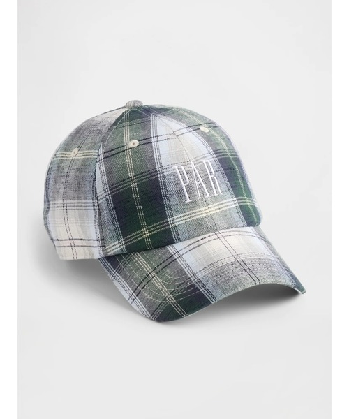 GAP(ギャップ)の「Gap × Malbon コットンリネン ロゴ プレイド ベースボールキャップ(キャップ・メンズ・グリーン・ONE SIZE)」の1枚目の写真
