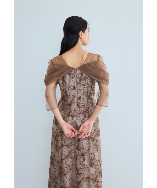 オフショルダースパンコール刺繍レースドレス 結婚式 成人式 二次会