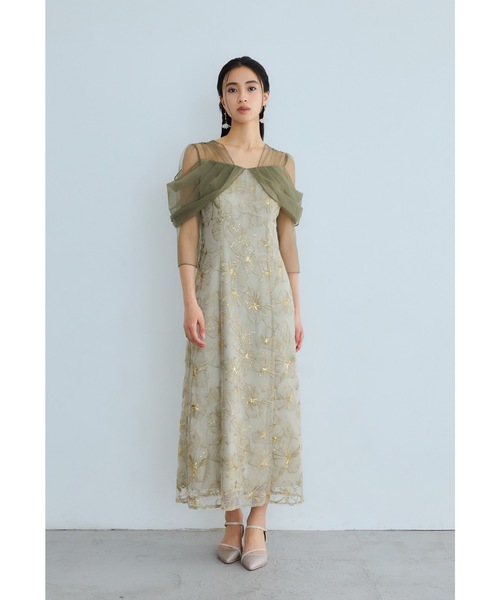 オフホワイト スパンコール　ワンショルダー レースドレス オフショルダースパンコール刺繍レースドレス 結婚式 成人式