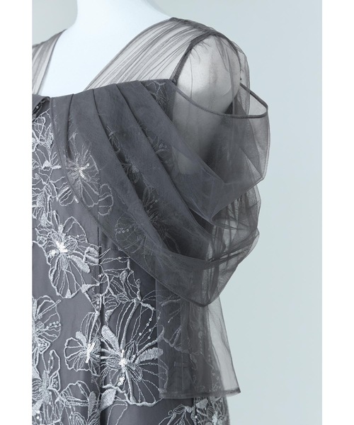 オフショルダースパンコール刺繍レースドレス 結婚式 成人式 二次会