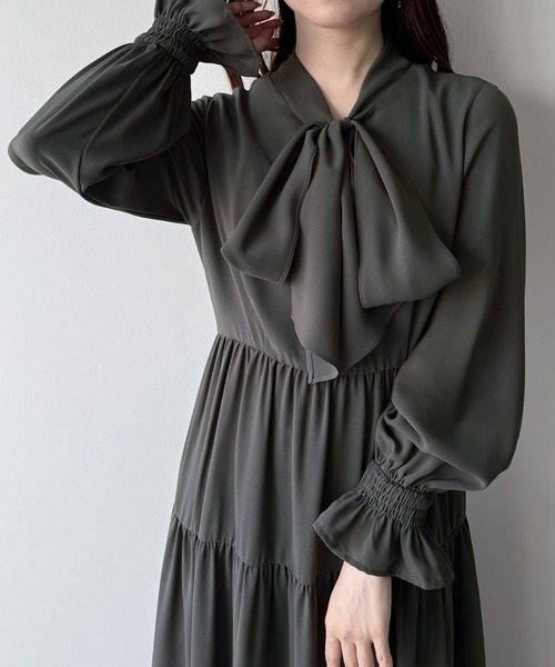 セール】ボウタイティアードワンピース（ワンピース）｜mipiarl