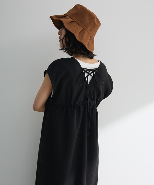 Green　Parks（グリーンパークス）の「フレンチスリーブレースアップジャンスカ（ジャンパースカート・レディース・ブラック/ライトグレー/モカ・FREE）」の9枚目の写真