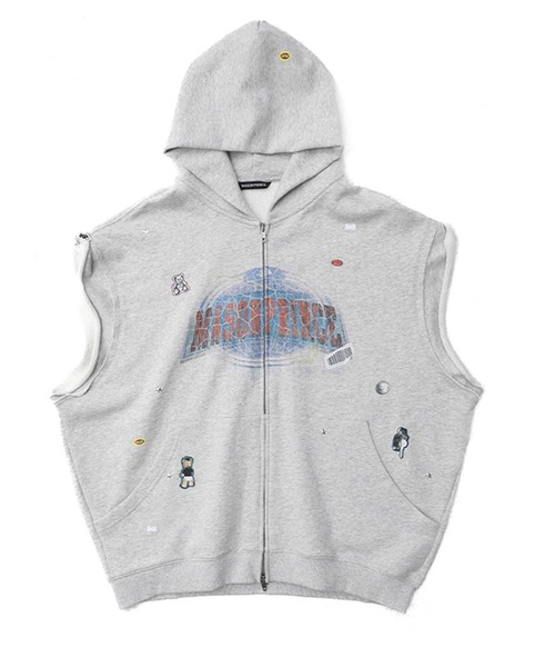 MASONPRINCE(メイソンプリンス)の「オーバーサイズ ステッカーデザイン ノースリーブパーカー MJ4050【MASONPRINCE】(パーカー・メンズ・グレー・L)」の8枚目の写真
