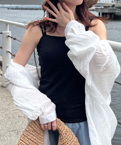 ISOOK(アイスー)の「【ISOOK / アイスー】天竺カップ付きダブルストラップキャミ / ベアキャミソール ブラトップ インナーキャミ 2本ストラップ タンクトップ インナー ホワイト ブラック ブラウン 白 黒 茶 ZOZOTOWN限定(キャミソール・レディース・ブラック/ホワイト/ブラウン・FREE)」の7枚目の写真