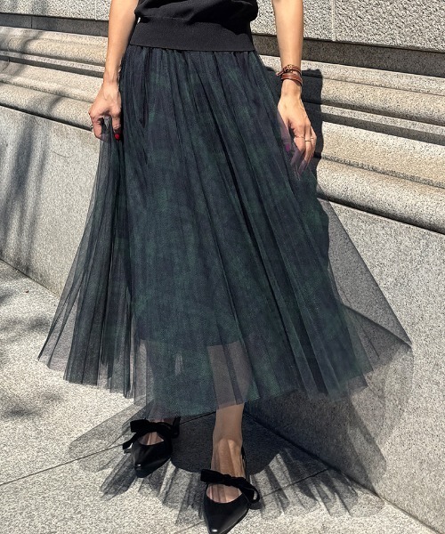 チュールチェックスカート