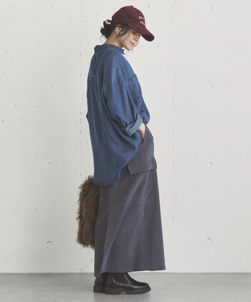 Doux archives（ドゥアルシーヴ）の「フェイクスエードカーゴスカート（スカート・レディース・モカ/チャコールグレー/カーキ・38）」の5枚目の写真