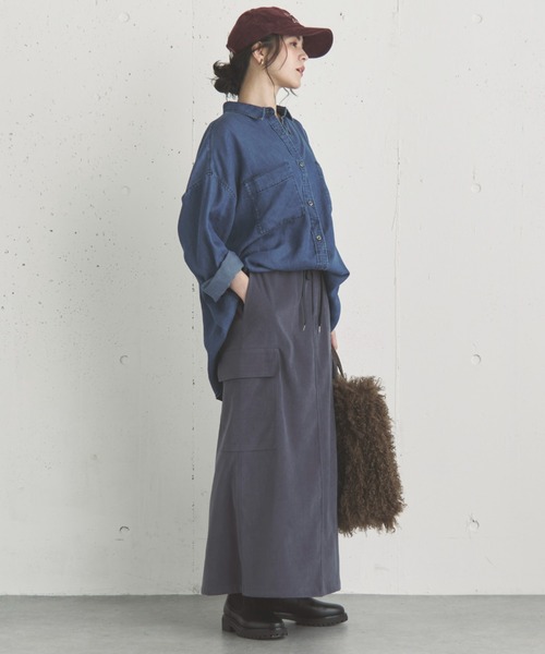 Doux archives（ドゥアルシーヴ）の「フェイクスエードカーゴスカート（スカート・レディース・モカ/チャコールグレー/カーキ・38）」の7枚目の写真