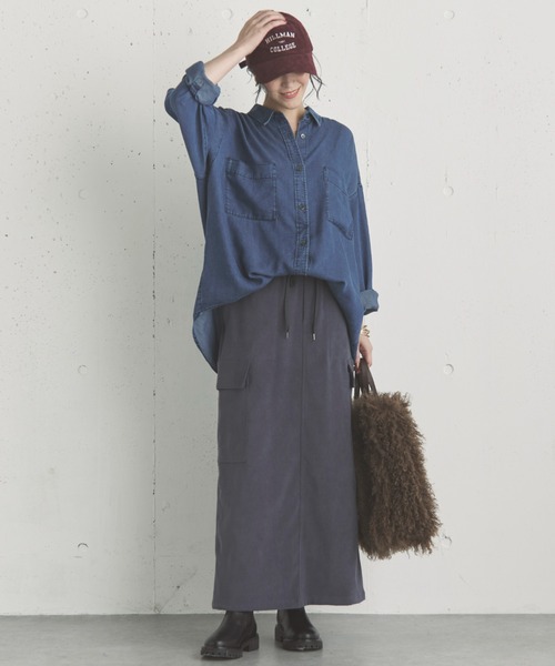 Doux archives（ドゥアルシーヴ）の「フェイクスエードカーゴスカート（スカート・レディース・モカ/チャコールグレー/カーキ・38）」の6枚目の写真