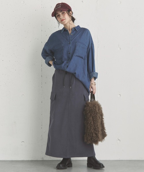 Doux archives（ドゥアルシーヴ）の「フェイクスエードカーゴスカート（スカート・レディース・モカ/チャコールグレー/カーキ・38）」の9枚目の写真