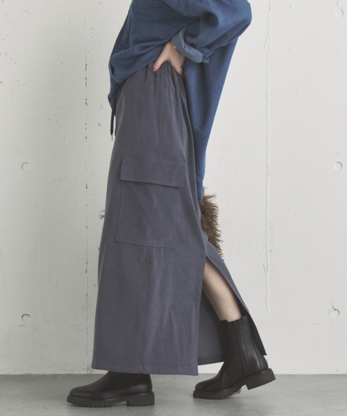 Doux archives（ドゥアルシーヴ）の「フェイクスエードカーゴスカート（スカート・レディース・モカ/チャコールグレー/カーキ・38）」の10枚目の写真