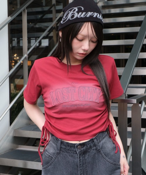 WEGO（ウィゴー）の「WEGO/スプレーロゴドロストちびT（Tシャツ/カットソー・レディース・スミクロ/グレー/レッド・FREE）」の16枚目の写真